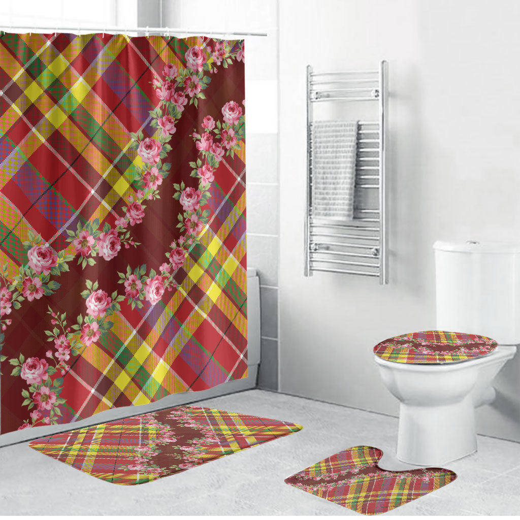 Happy Jounen Kweyol Bathroom Set Madras Pattern Roses Stylized