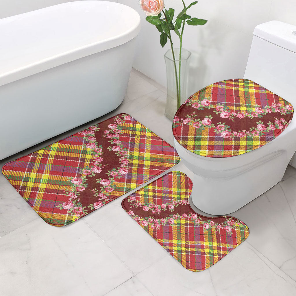 Happy Jounen Kweyol Bathroom Set Madras Pattern Roses Stylized