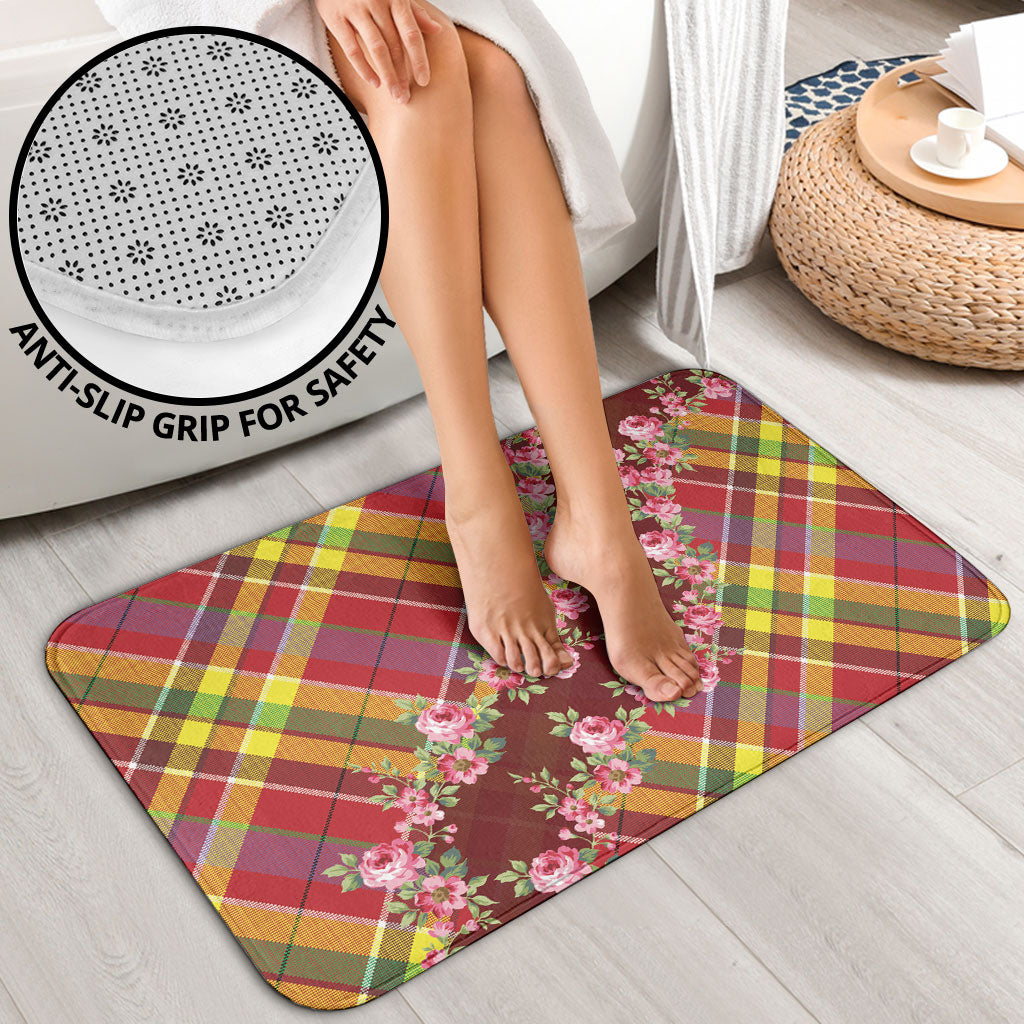 Happy Jounen Kweyol Bathroom Set Madras Pattern Roses Stylized