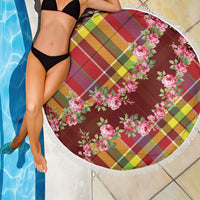 Happy Jounen Kweyol Beach Blanket Madras Pattern Roses Stylized