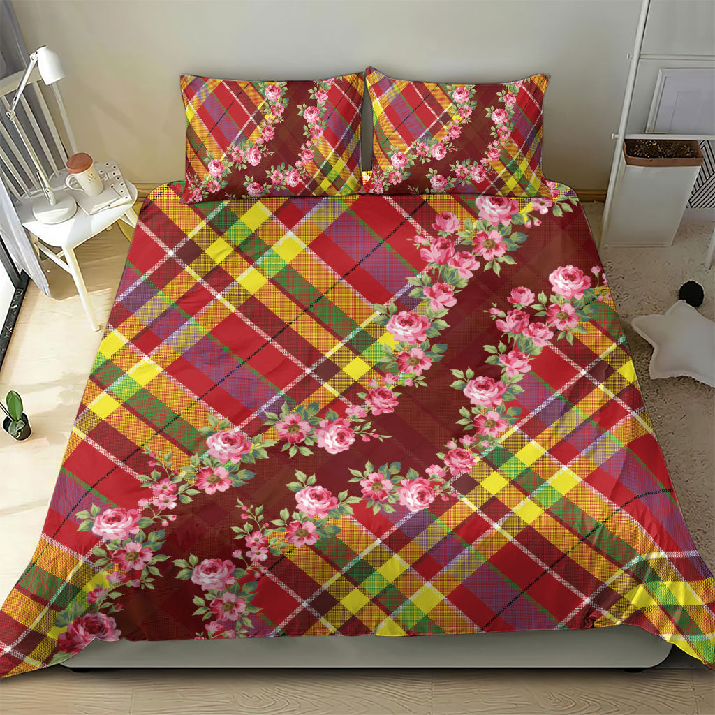 Happy Jounen Kweyol Bedding Set Madras Pattern Roses Stylized