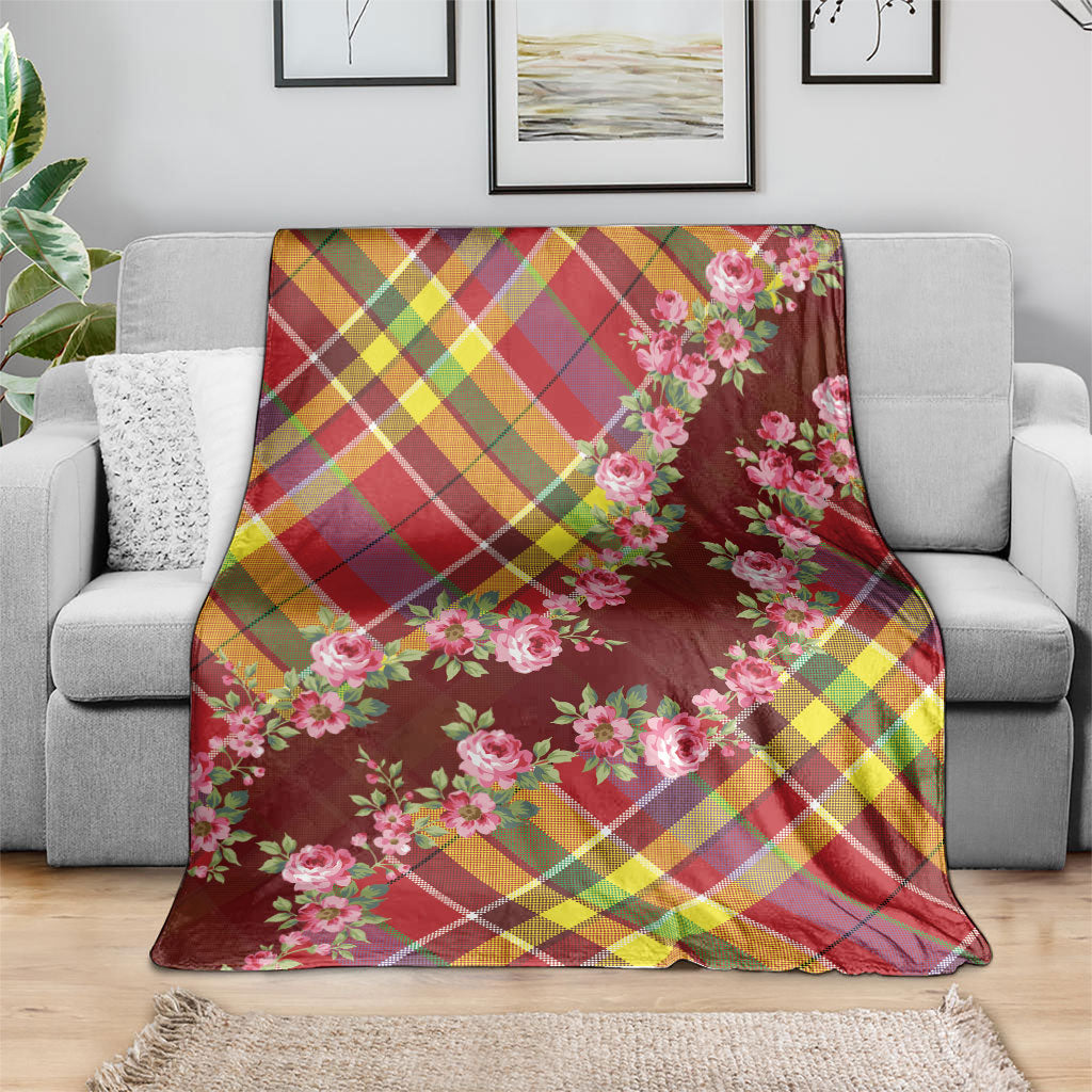 Happy Jounen Kweyol Blanket Madras Pattern Roses Stylized