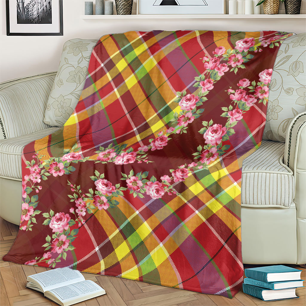 Happy Jounen Kweyol Blanket Madras Pattern Roses Stylized