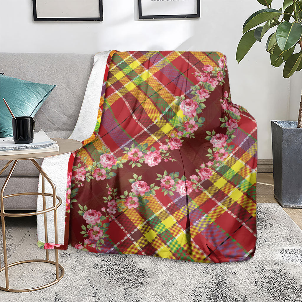 Happy Jounen Kweyol Blanket Madras Pattern Roses Stylized