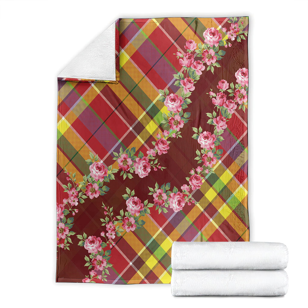 Happy Jounen Kweyol Blanket Madras Pattern Roses Stylized