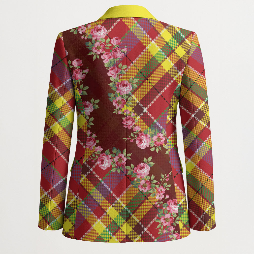 Happy Jounen Kweyol Blazer Madras Pattern Roses Stylized