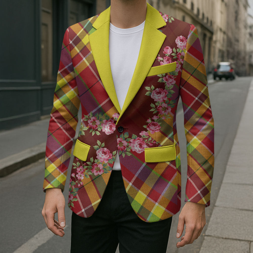 Happy Jounen Kweyol Blazer Madras Pattern Roses Stylized