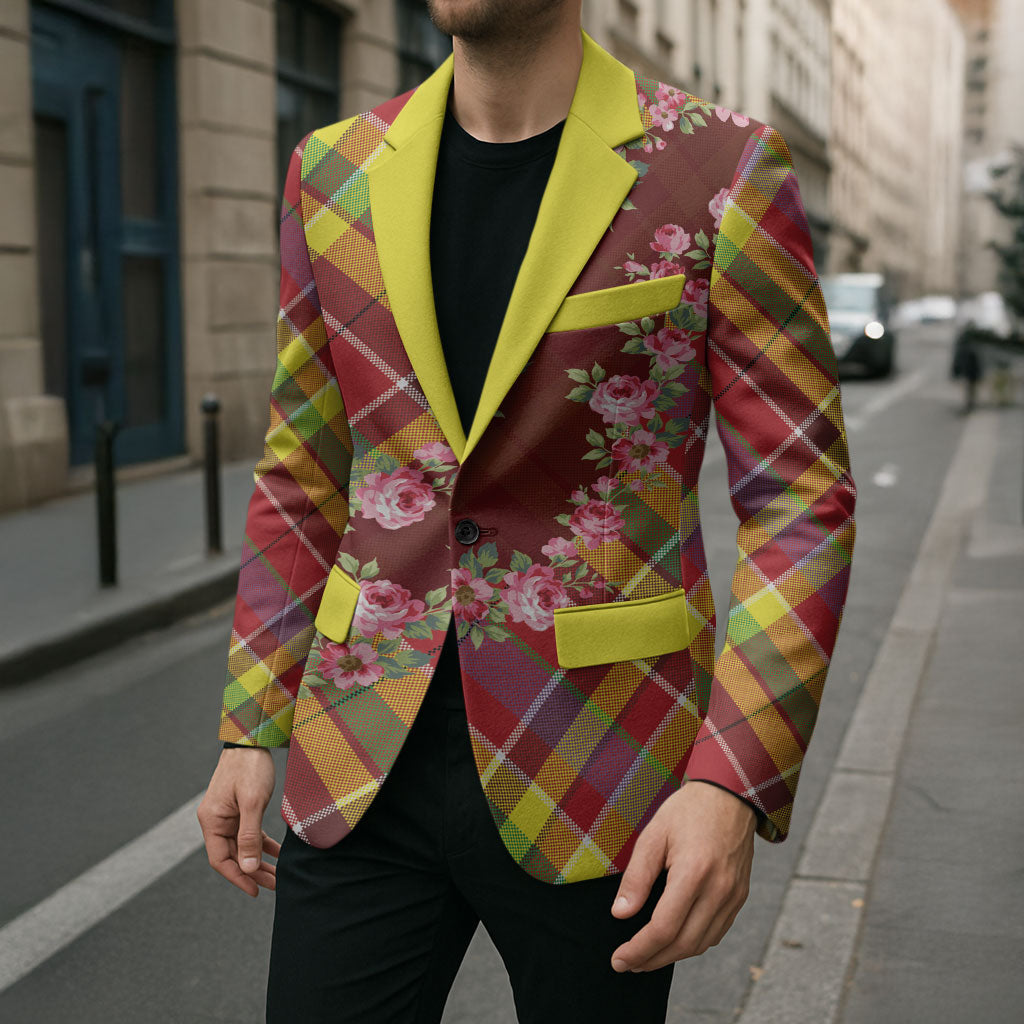 Happy Jounen Kweyol Blazer Madras Pattern Roses Stylized