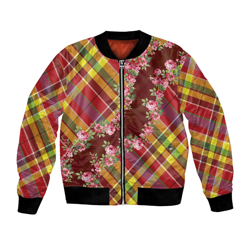 Happy Jounen Kweyol Bomber Jacket Madras Pattern Roses Stylized