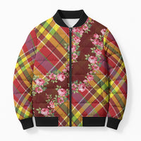 Happy Jounen Kweyol Bomber Puffer Jacket Madras Pattern Roses Stylized