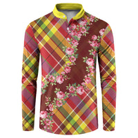 Happy Jounen Kweyol Button Sweatshirt Madras Pattern Roses Stylized