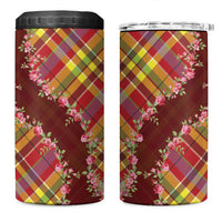 Happy Jounen Kweyol 4 in 1 Can Cooler Tumbler Madras Pattern Roses Stylized