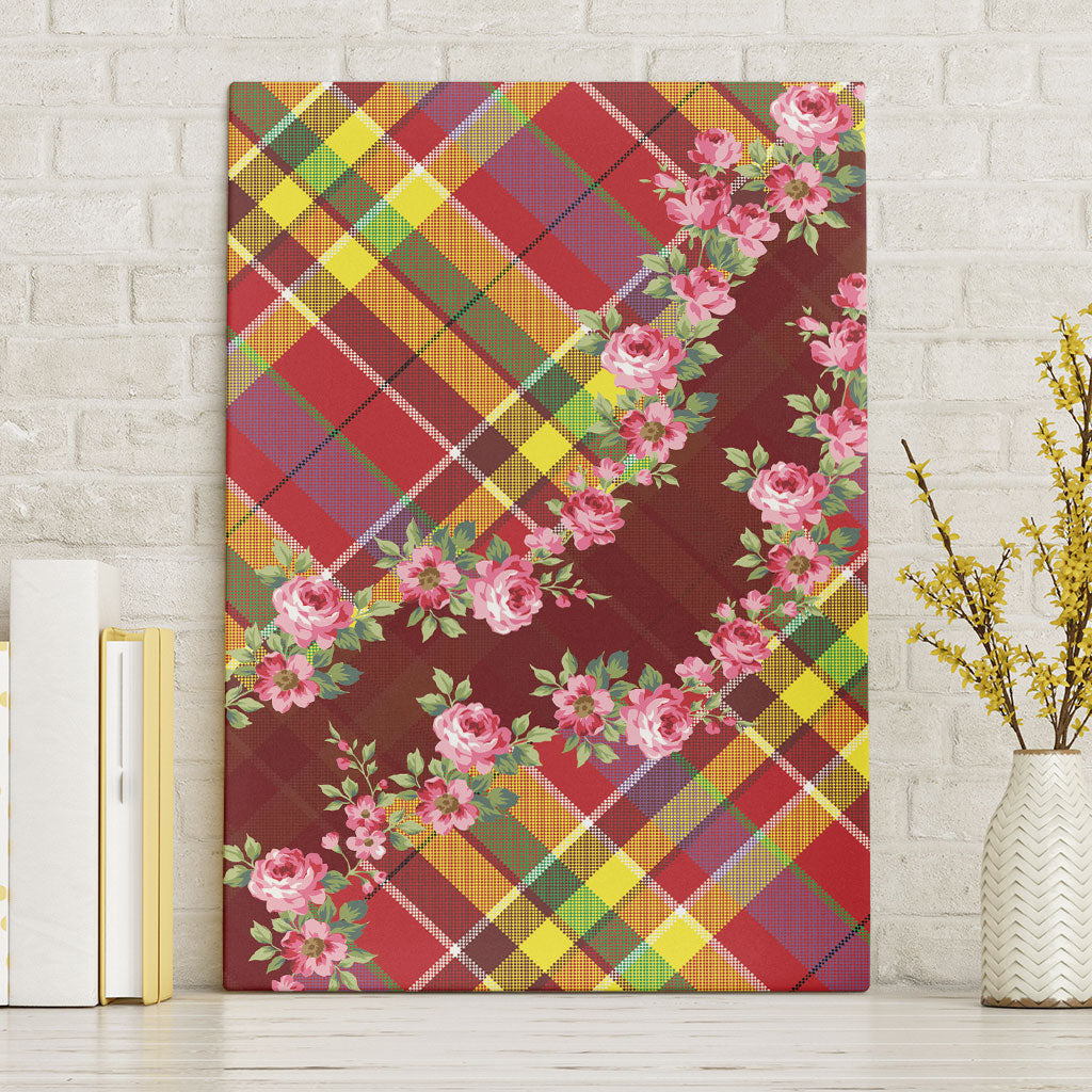 Happy Jounen Kweyol Canvas Wall Art Madras Pattern Roses Stylized