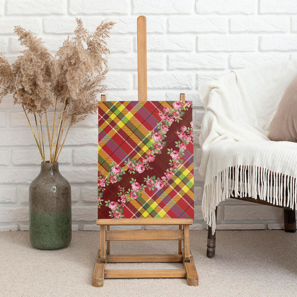 Happy Jounen Kweyol Canvas Wall Art Madras Pattern Roses Stylized
