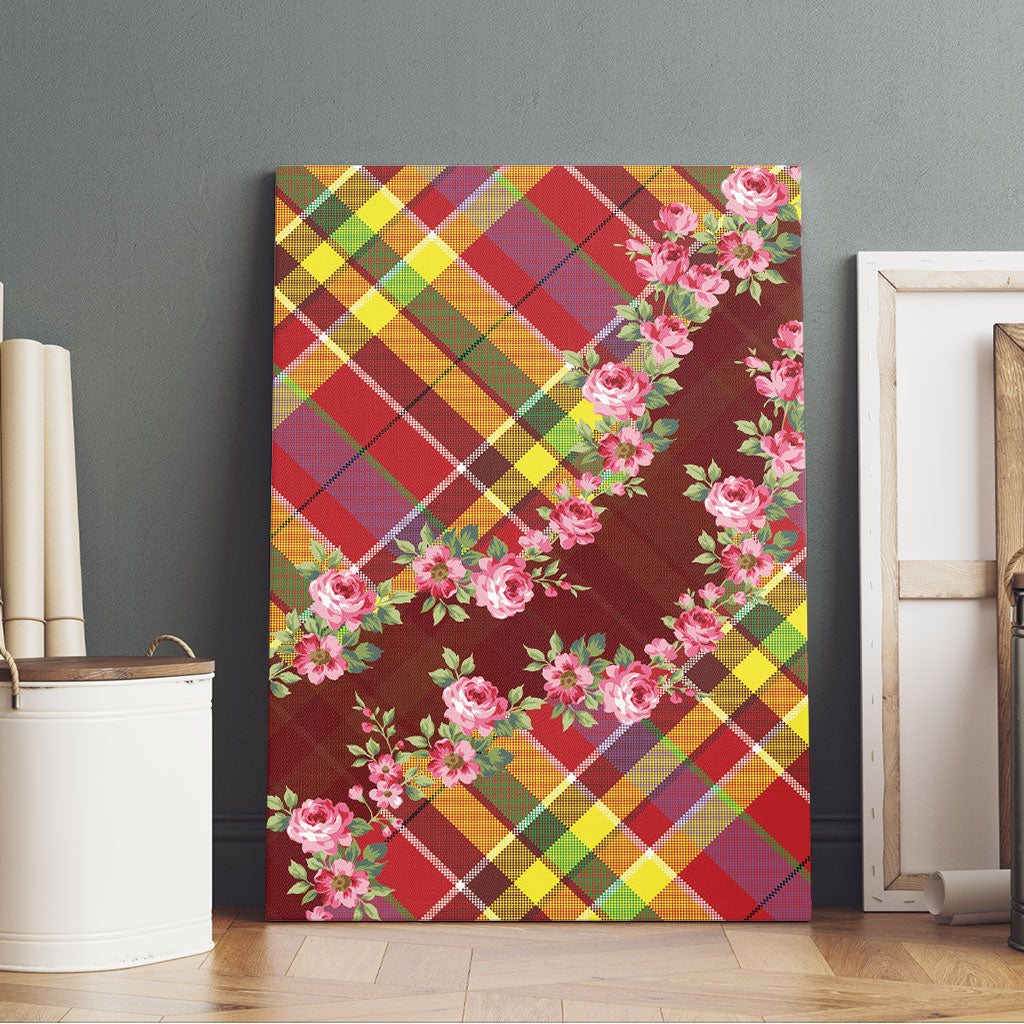 Happy Jounen Kweyol Canvas Wall Art Madras Pattern Roses Stylized