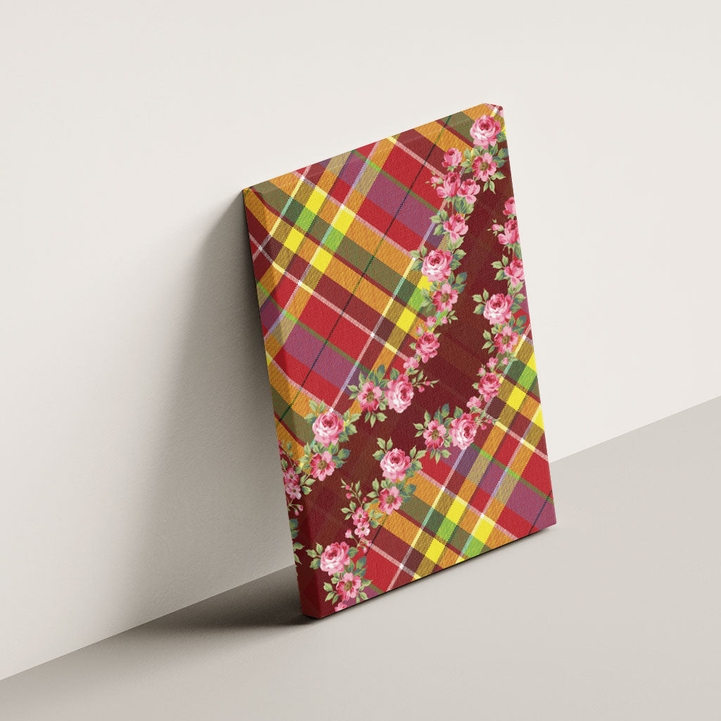 Happy Jounen Kweyol Canvas Wall Art Madras Pattern Roses Stylized