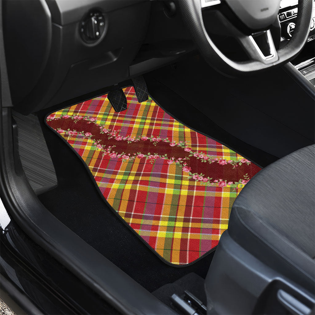 Happy Jounen Kweyol Car Mats Madras Pattern Roses Stylized