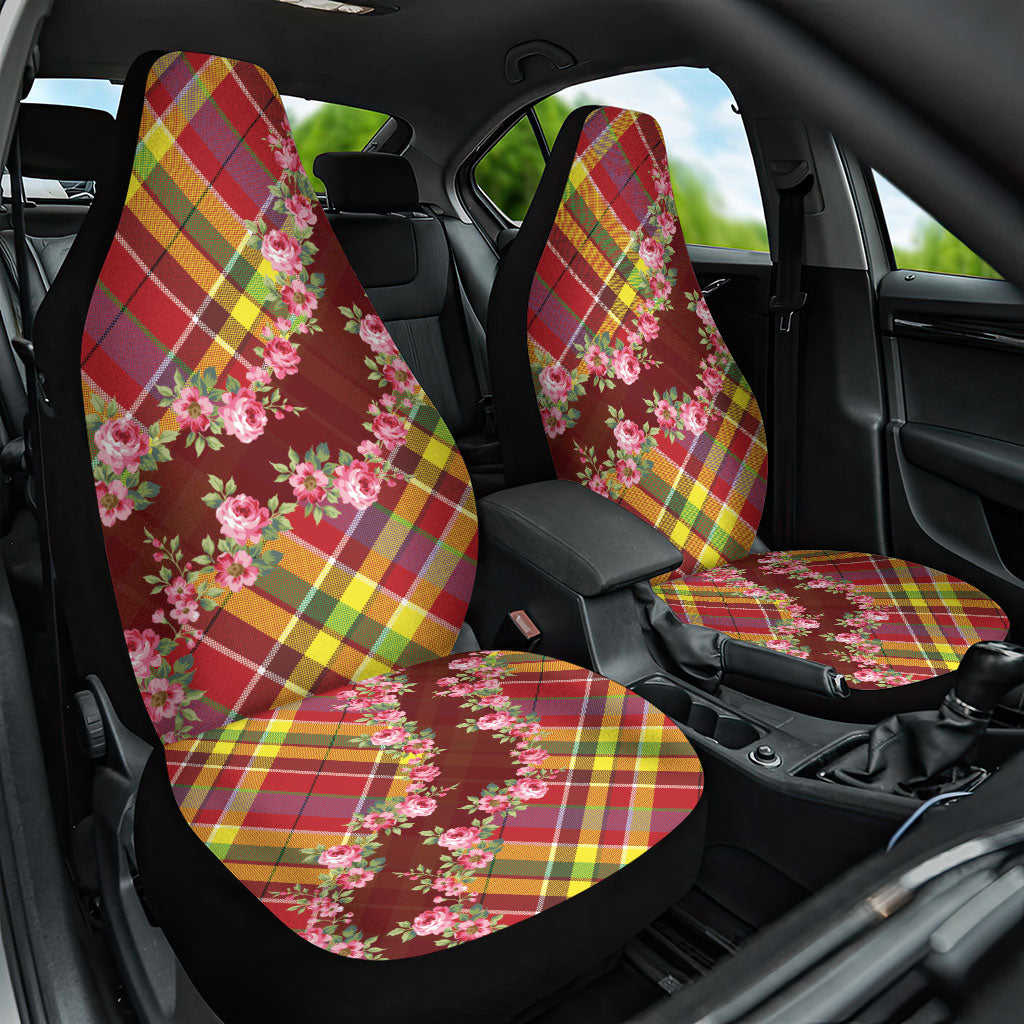 Happy Jounen Kweyol Car Seat Cover Madras Pattern Roses Stylized