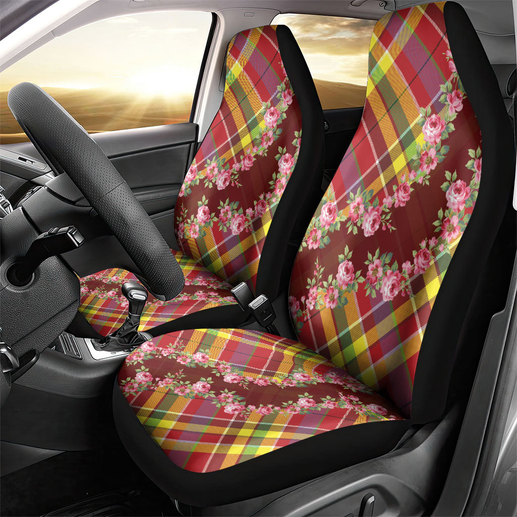 Happy Jounen Kweyol Car Seat Cover Madras Pattern Roses Stylized