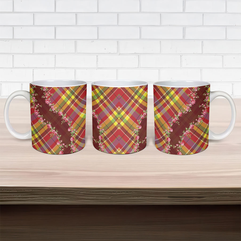 Happy Jounen Kweyol Ceramic Mug Madras Pattern Roses Stylized