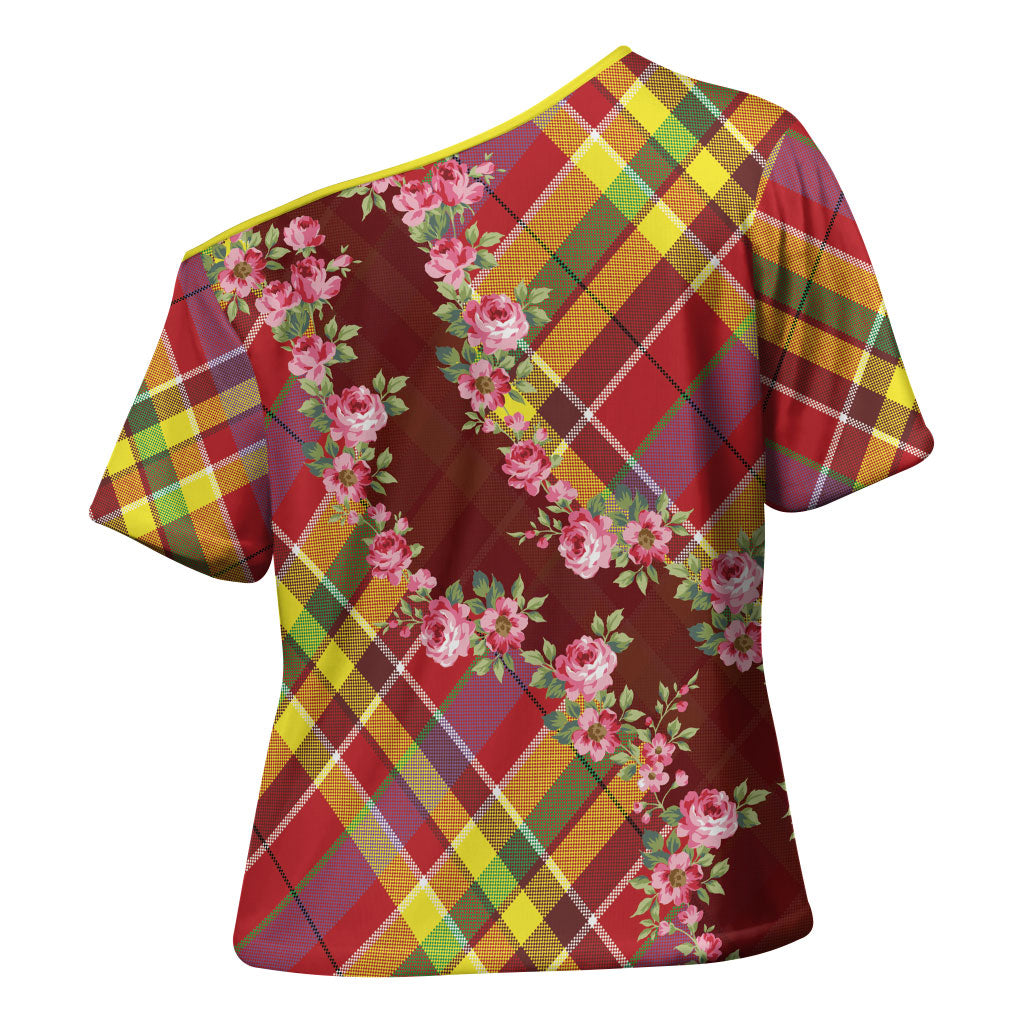Happy Jounen Kweyol Cross Shoulder Shirt Madras Pattern Roses Stylized