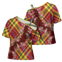 Happy Jounen Kweyol Cross Shoulder Shirt Madras Pattern Roses Stylized