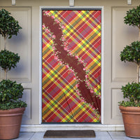 Happy Jounen Kweyol Door Cover Madras Pattern Roses Stylized