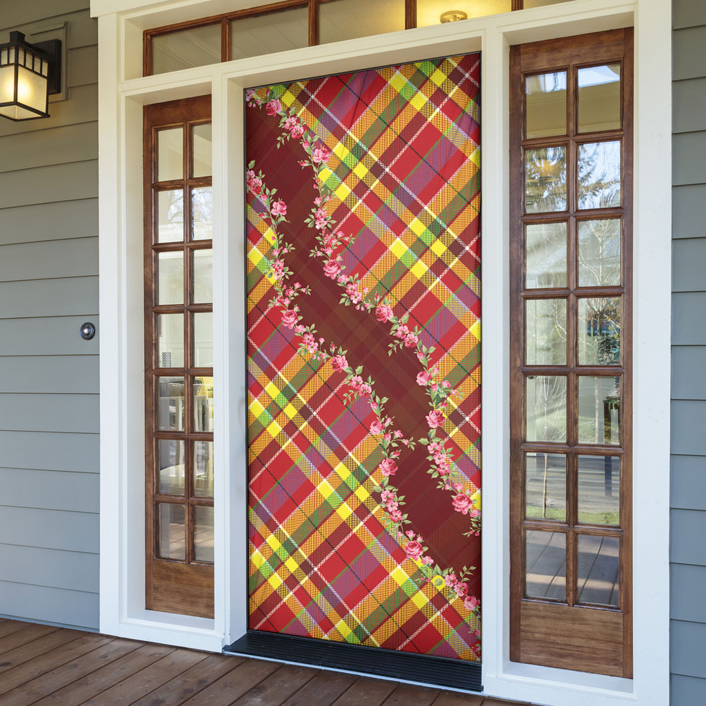 Happy Jounen Kweyol Door Cover Madras Pattern Roses Stylized