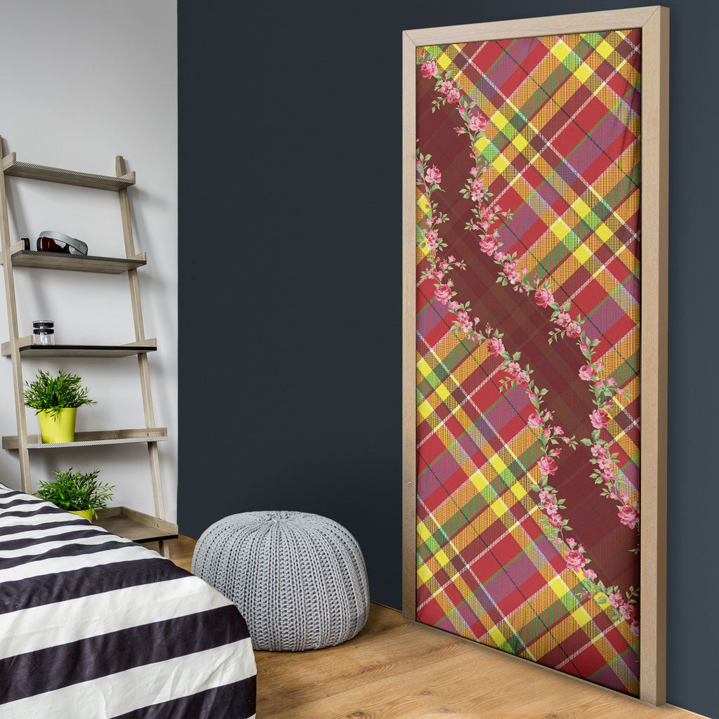 Happy Jounen Kweyol Door Cover Madras Pattern Roses Stylized