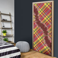 Happy Jounen Kweyol Door Cover Madras Pattern Roses Stylized