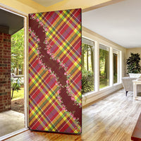 Happy Jounen Kweyol Door Cover Madras Pattern Roses Stylized