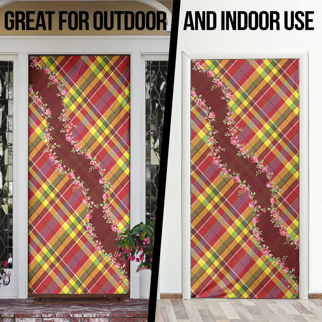Happy Jounen Kweyol Door Cover Madras Pattern Roses Stylized