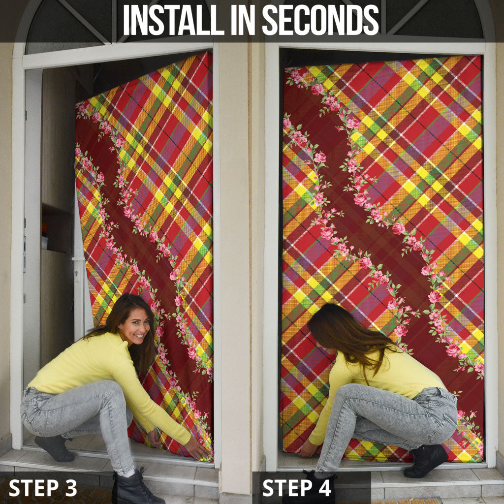 Happy Jounen Kweyol Door Cover Madras Pattern Roses Stylized