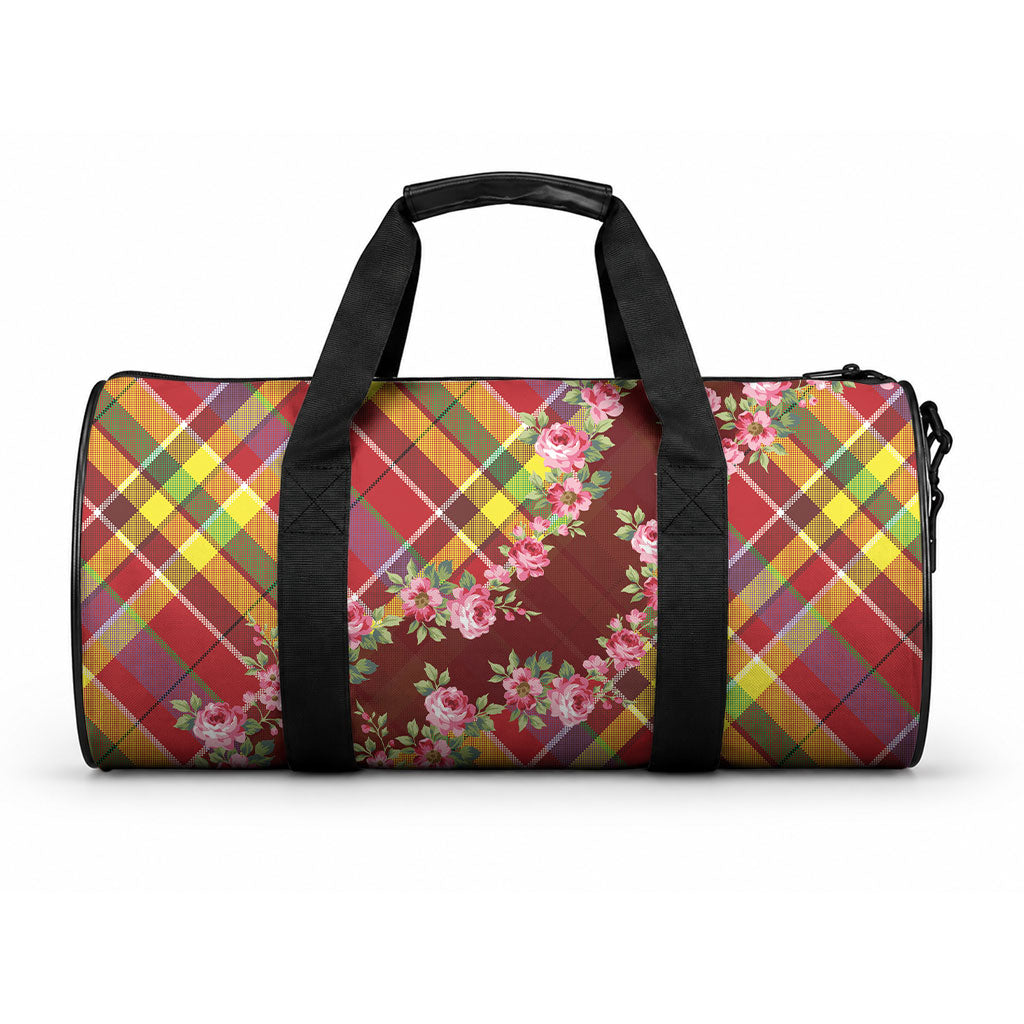 Happy Jounen Kweyol Duffle Bag Madras Pattern Roses Stylized