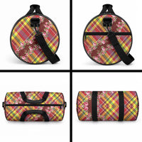 Happy Jounen Kweyol Duffle Bag Madras Pattern Roses Stylized