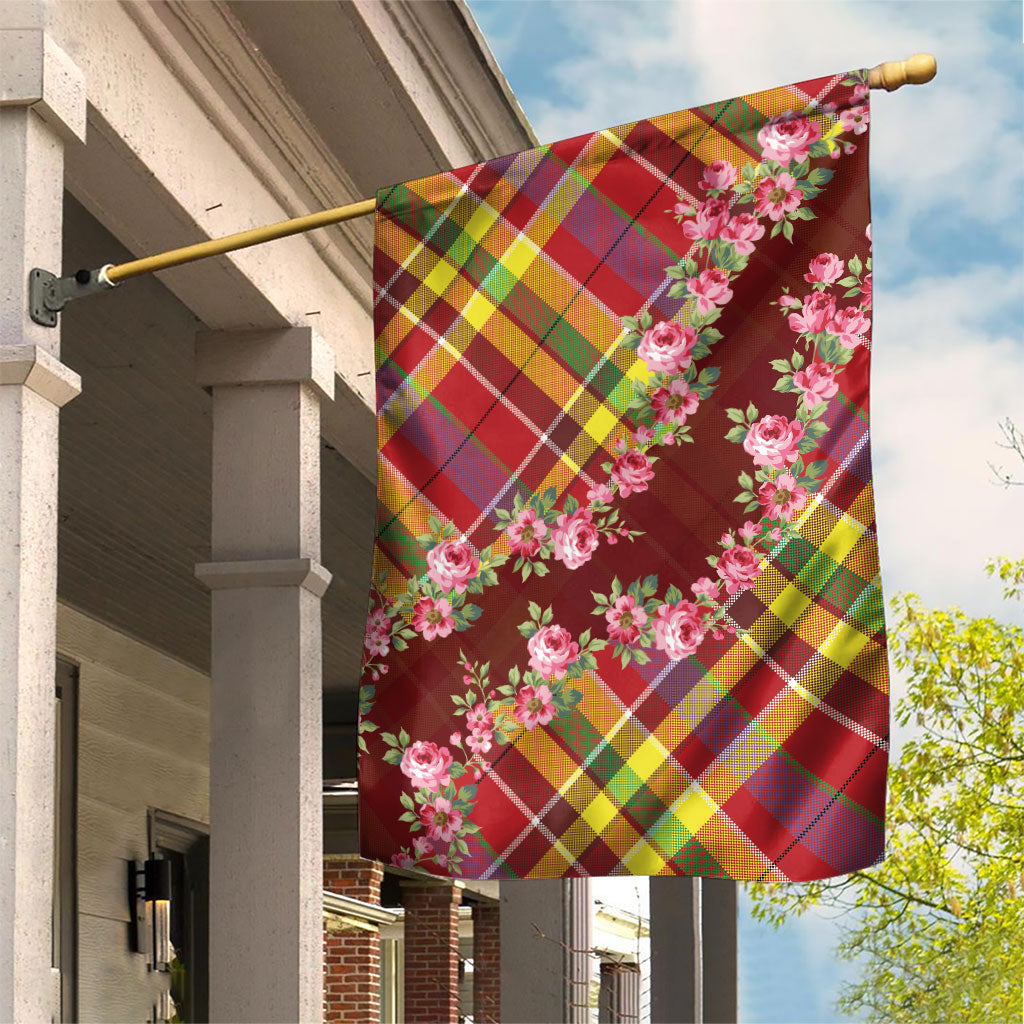 Happy Jounen Kweyol Garden Flag Madras Pattern Roses Stylized