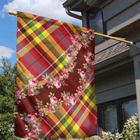 Happy Jounen Kweyol Garden Flag Madras Pattern Roses Stylized