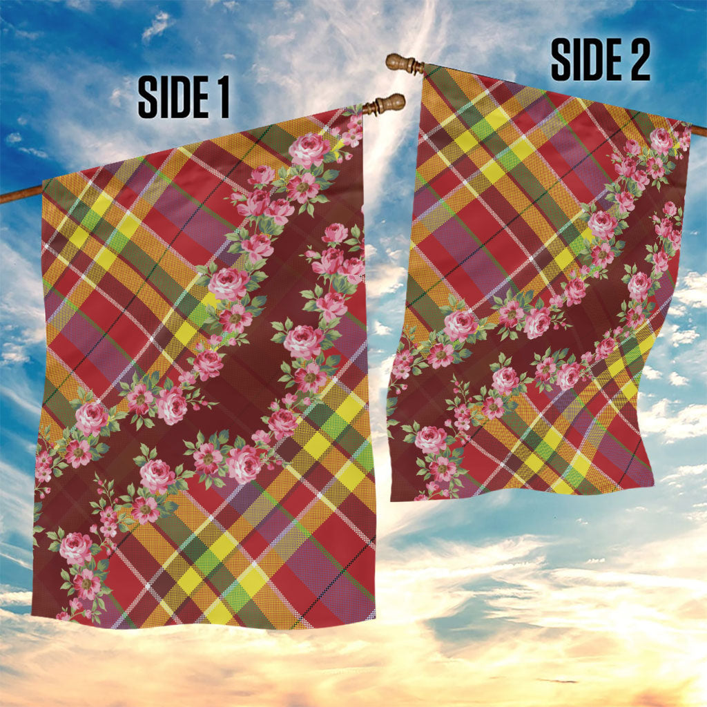 Happy Jounen Kweyol Garden Flag Madras Pattern Roses Stylized