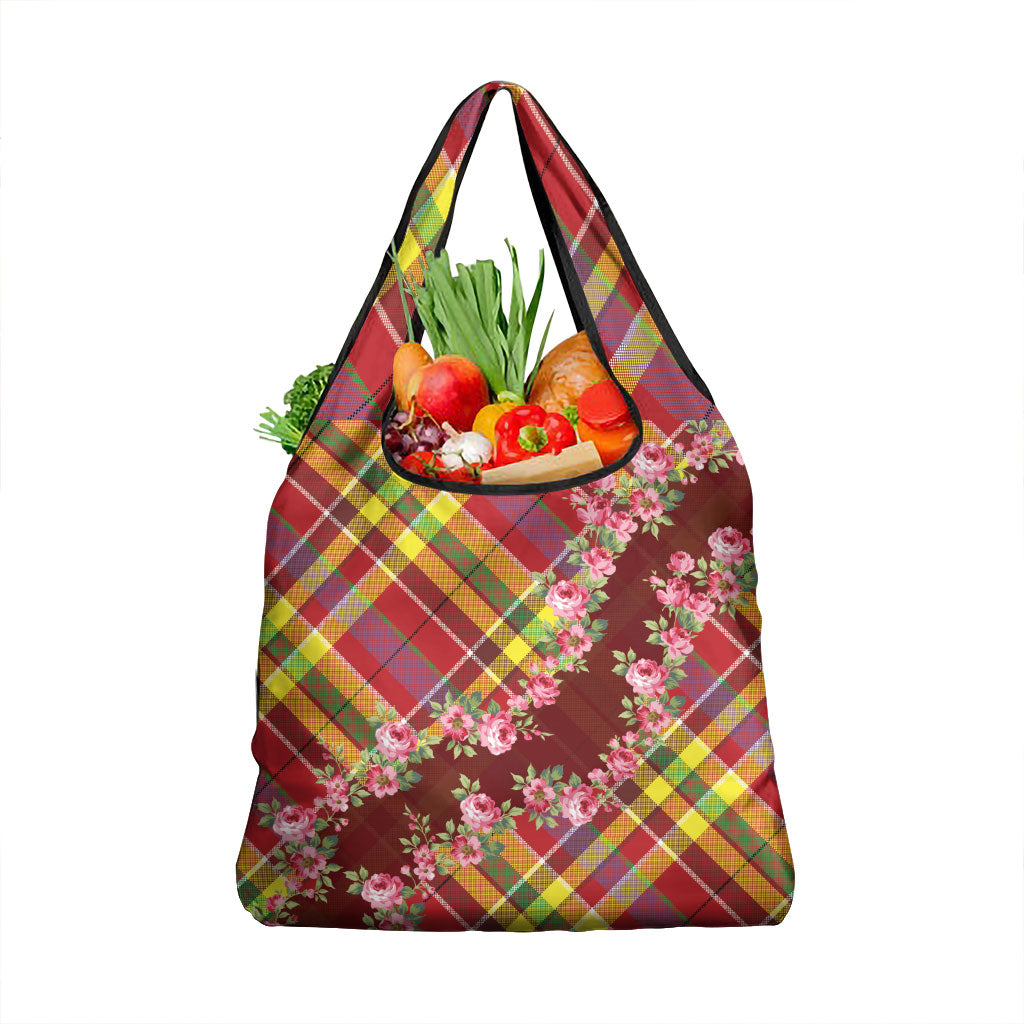 Happy Jounen Kweyol Grocery Bag Madras Pattern Roses Stylized