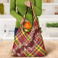 Happy Jounen Kweyol Grocery Bag Madras Pattern Roses Stylized