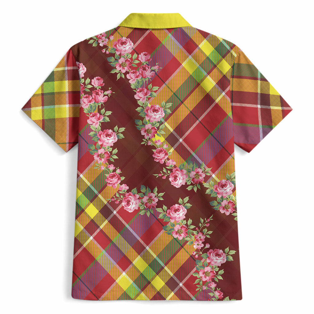 Happy Jounen Kweyol Hawaiian Shirt Madras Pattern Roses Stylized