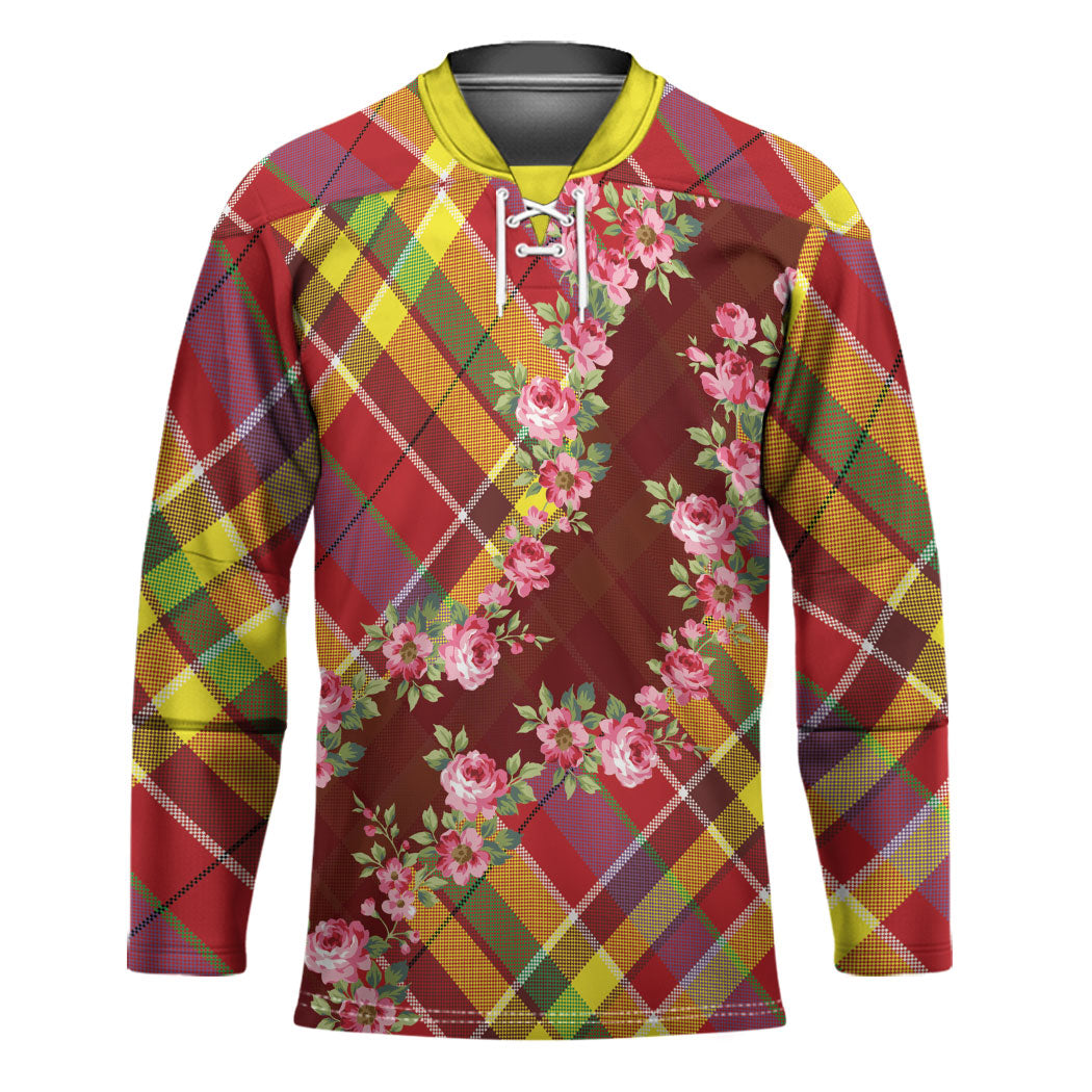 Happy Jounen Kweyol Hockey Jersey Madras Pattern Roses Stylized