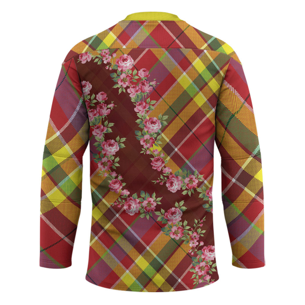 Happy Jounen Kweyol Hockey Jersey Madras Pattern Roses Stylized
