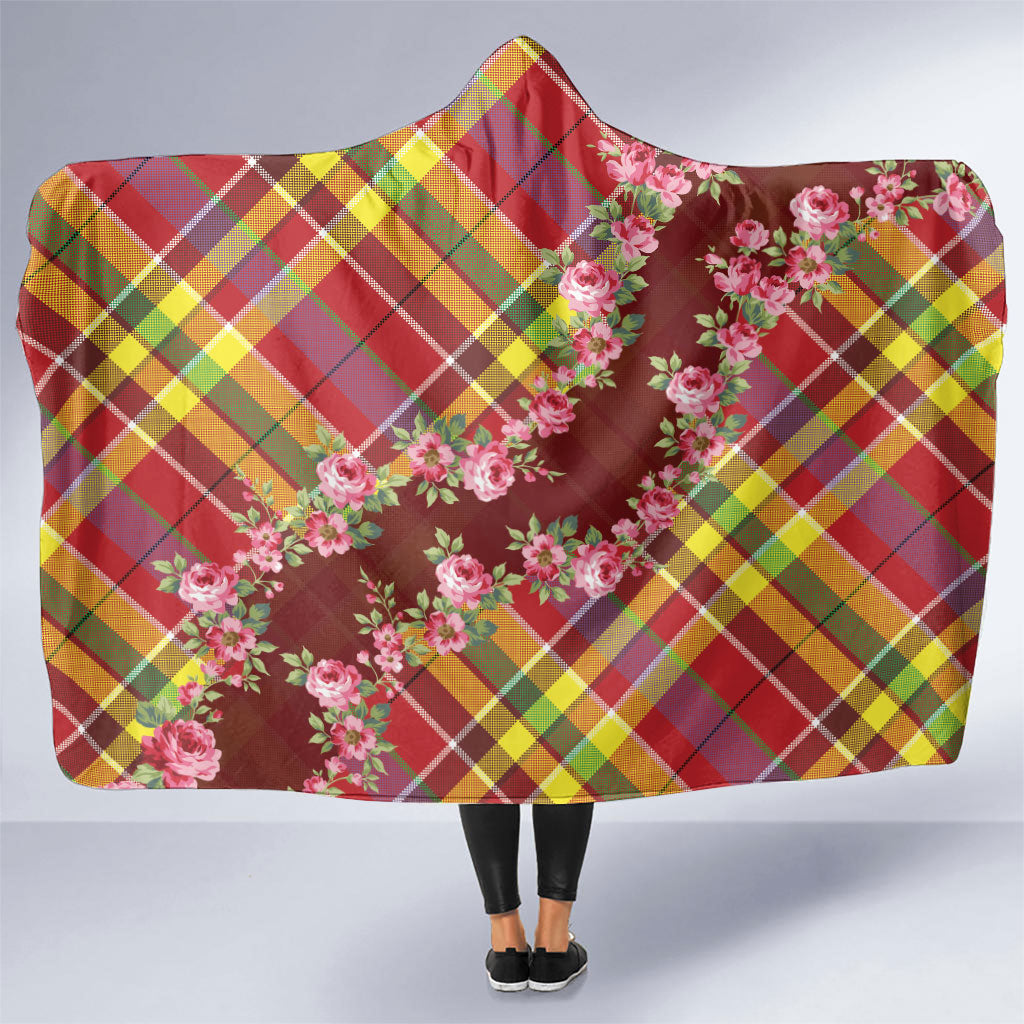 Happy Jounen Kweyol Hooded Blanket Madras Pattern Roses Stylized