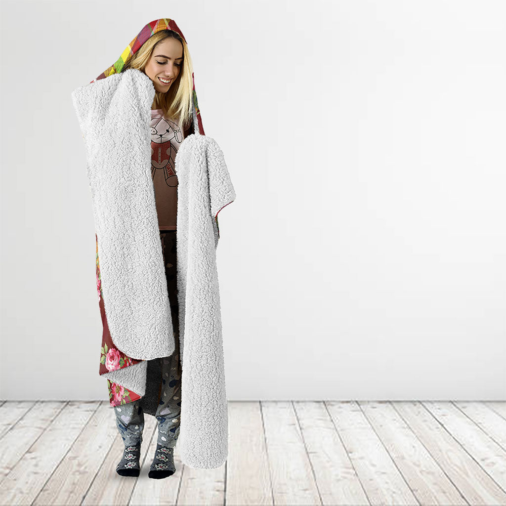 Happy Jounen Kweyol Hooded Blanket Madras Pattern Roses Stylized