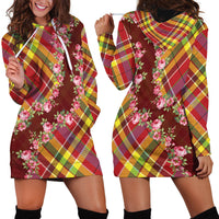 Happy Jounen Kweyol Hoodie Dress Madras Pattern Roses Stylized