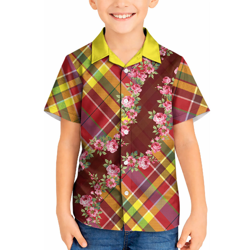 Happy Jounen Kweyol Kid Hawaiian Shirt Madras Pattern Roses Stylized