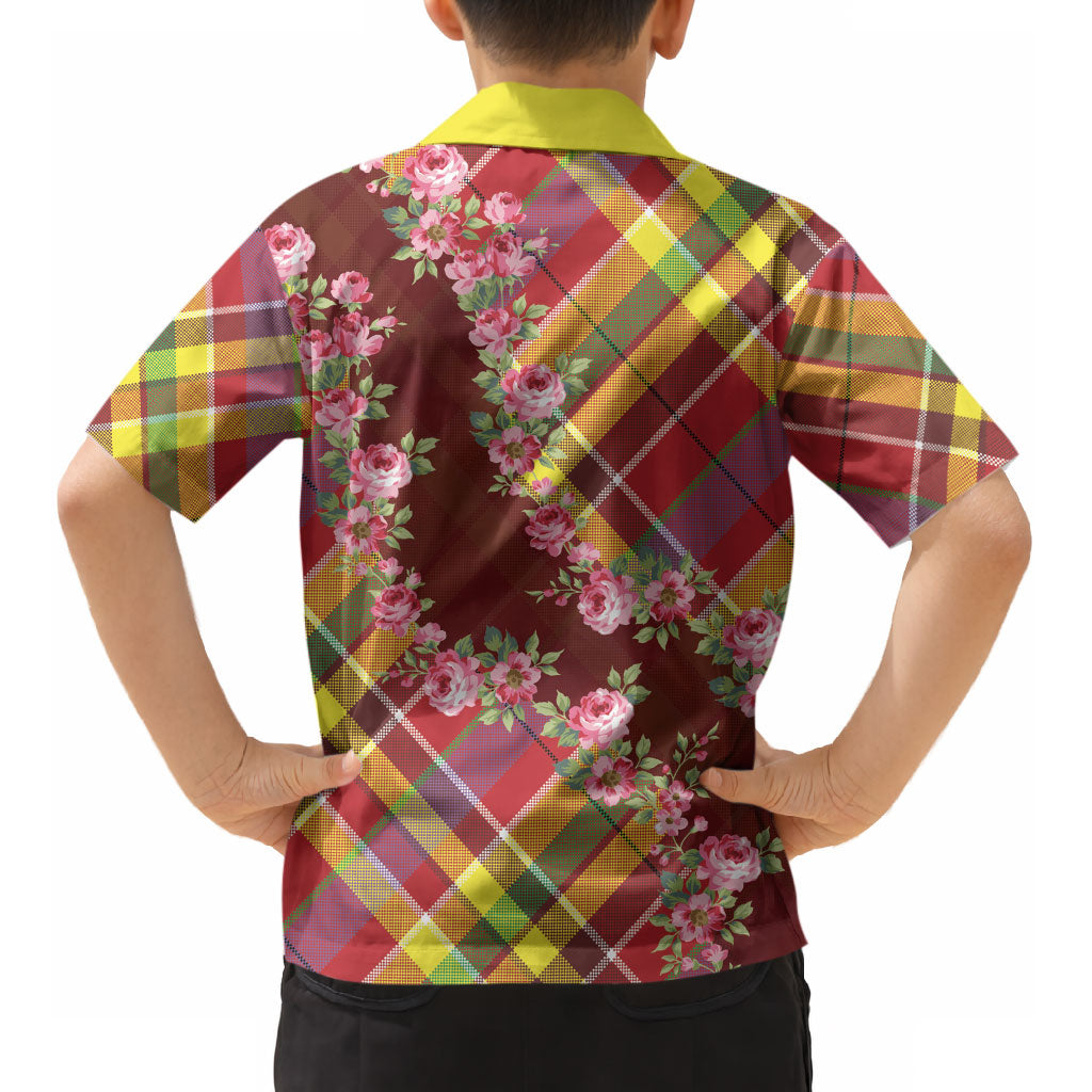 Happy Jounen Kweyol Kid Hawaiian Shirt Madras Pattern Roses Stylized