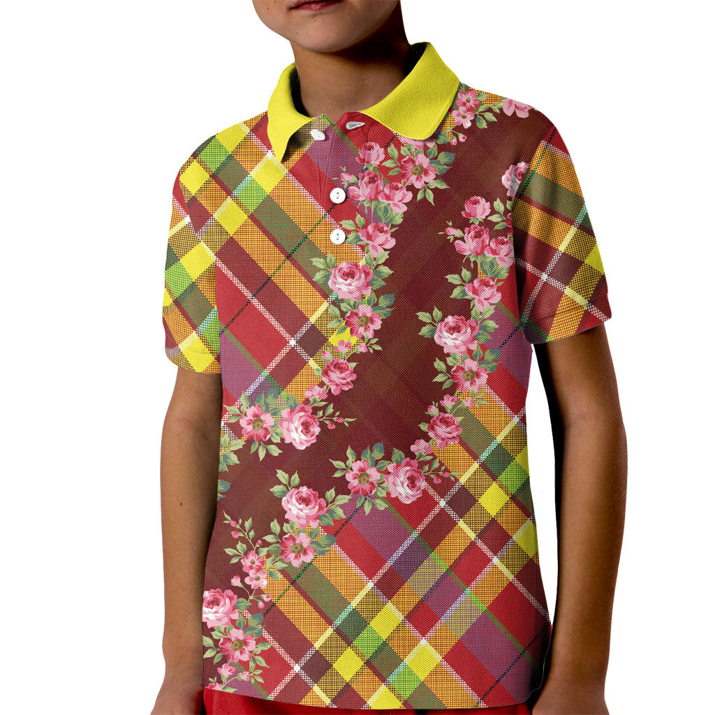 Happy Jounen Kweyol Kid Polo Shirt Madras Pattern Roses Stylized