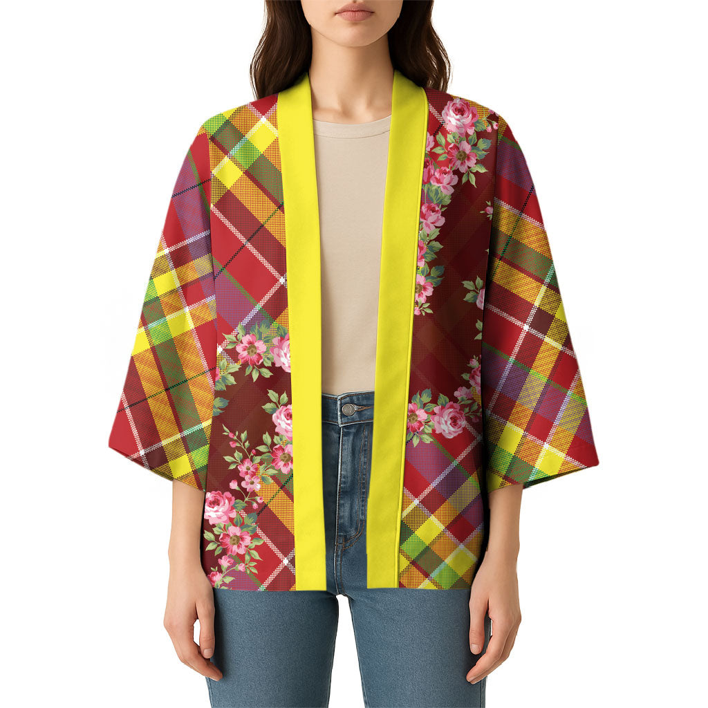 Happy Jounen Kweyol Kimono Madras Pattern Roses Stylized